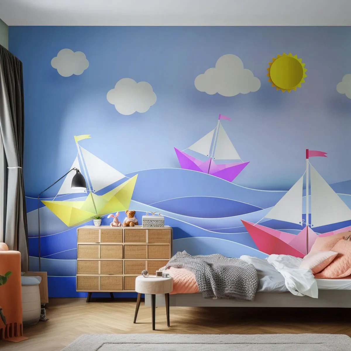 Papier Peint Autocollant Deluxe Sticker - Ah qu'il est agréable de se balancer dans les vagues - Pour les enfants, Nautique, Lodz - 350x256 cm