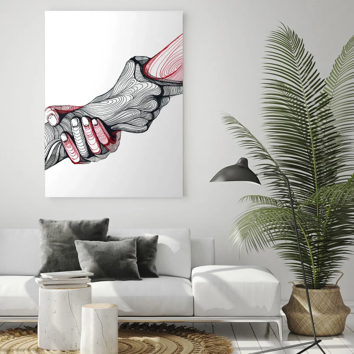 Impression sur verre - Image sur verre - Dessin abstrait de deux mains dans une poignée de main - 50x70cm - Vous êtes entre de bonnes mains - Décoration murale moderne pour le salon et la chambre ARTTOR