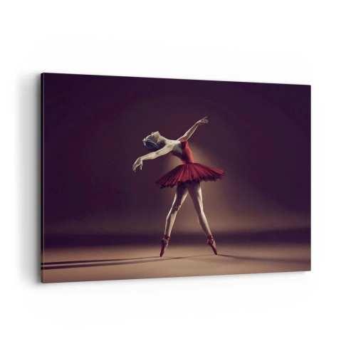 Impression sur toile - Image sur toile - Une danseuse de ballet en robe rouge sur fond de scène - 100x70cm - Une danseuse étoile - Décoration murale moderne pour le salon et la chambre ARTTOR