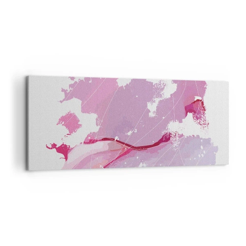 Impression sur toile - Image sur toile - Carte du monde rose - 100x40 cm