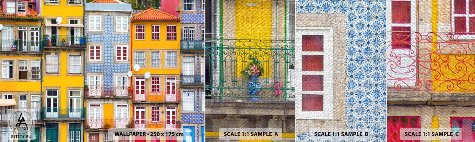 Échantillon de Papier Peint Premium Canvas - Couleurs de vieille ville - Ville, Porto, Architecture - 100x30 cm
