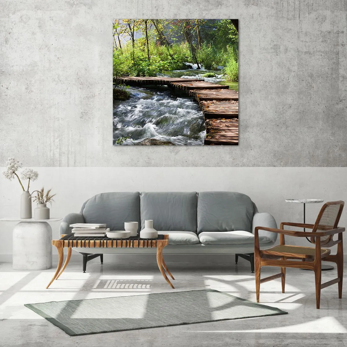 Impression sur verre - Image sur verre - Au-dessus de la cascade mousseuse - 70x70 cm