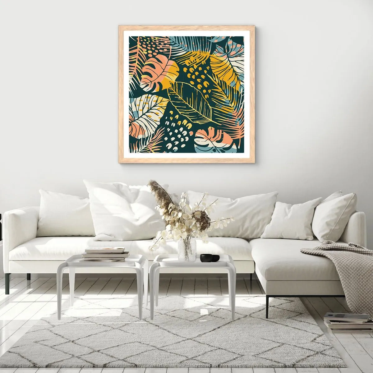 Affiche dans un chêne clair - Poster - Fantaisie feuillue - 60x60 cm