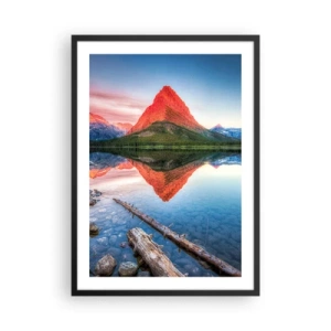Affiche dans un cadre noir - Poster - Une montagne se reflétant dans un lac calme - 50x70cm - Chaleur et fraicheur - Décoration murale moderne pour le salon et la chambre ARTTOR