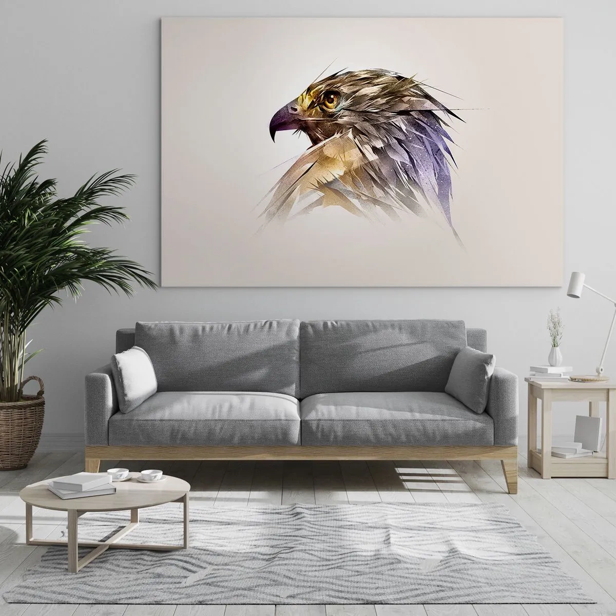 Impression sur verre - Image sur verre - Un portrait artistique d'un aigle sous une forme abstraite - 100x70cm - Portrait d'un guerrier - Décoration murale moderne pour le salon et la chambre ARTTOR