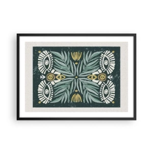 Affiche dans un cadre noir - Poster - Motif végétal symétrique sur fond vert - 70x50cm - Comme une découpe folklorique - Décoration murale moderne pour le salon et la chambre ARTTOR