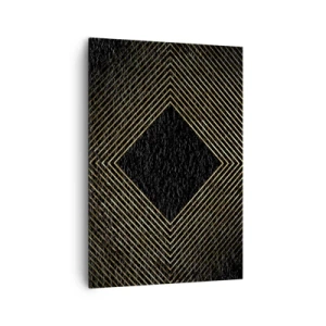 Impression sur toile - Image sur toile - Fond noir avec un motif géométrique de lignes dorées - 70x100cm - Géométrie dans un style glamour - Décoration murale moderne pour le salon et la chambre ARTTOR