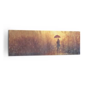 Impression sur toile - Image sur toile - Une silhouette avec un parapluie dans un paysage brumeux plein de reflets - 160x50cm - Je sens que quelqu'un me regarde - Décoration murale moderne pour le salon et la chambre ARTTOR
