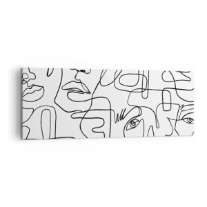 Impression sur toile - Image sur toile - Un dessin minimaliste d'un visage avec des lignes sur un fond clair. - 140x50cm - Dans des émotions enchevêtrées - Décoration murale moderne pour le salon et la chambre ARTTOR