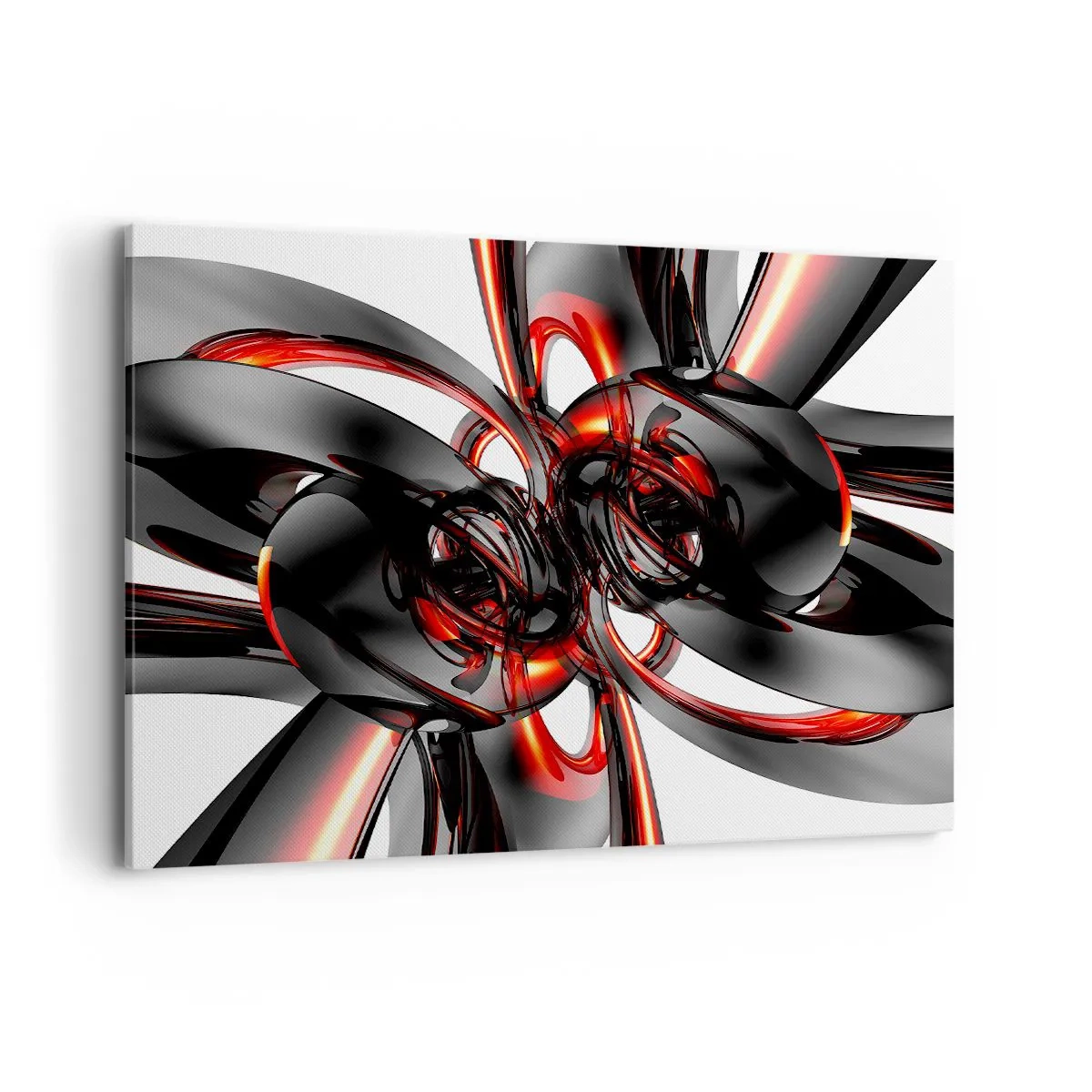 Impression sur toile - Image sur toile - Graphiques 3D abstraits avec des éléments noirs et rouges - 100x70cm - Mouvement de graphite et rouge - Décoration murale moderne pour le salon et la chambre ARTTOR