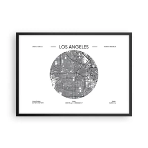 Affiche dans un cadre noir - Poster - Une carte de Los Angeles dans un style minimaliste en noir et blanc - 70x50cm - Anatomie de Los Angeles - Décoration murale moderne pour le salon et la chambre ARTTOR
