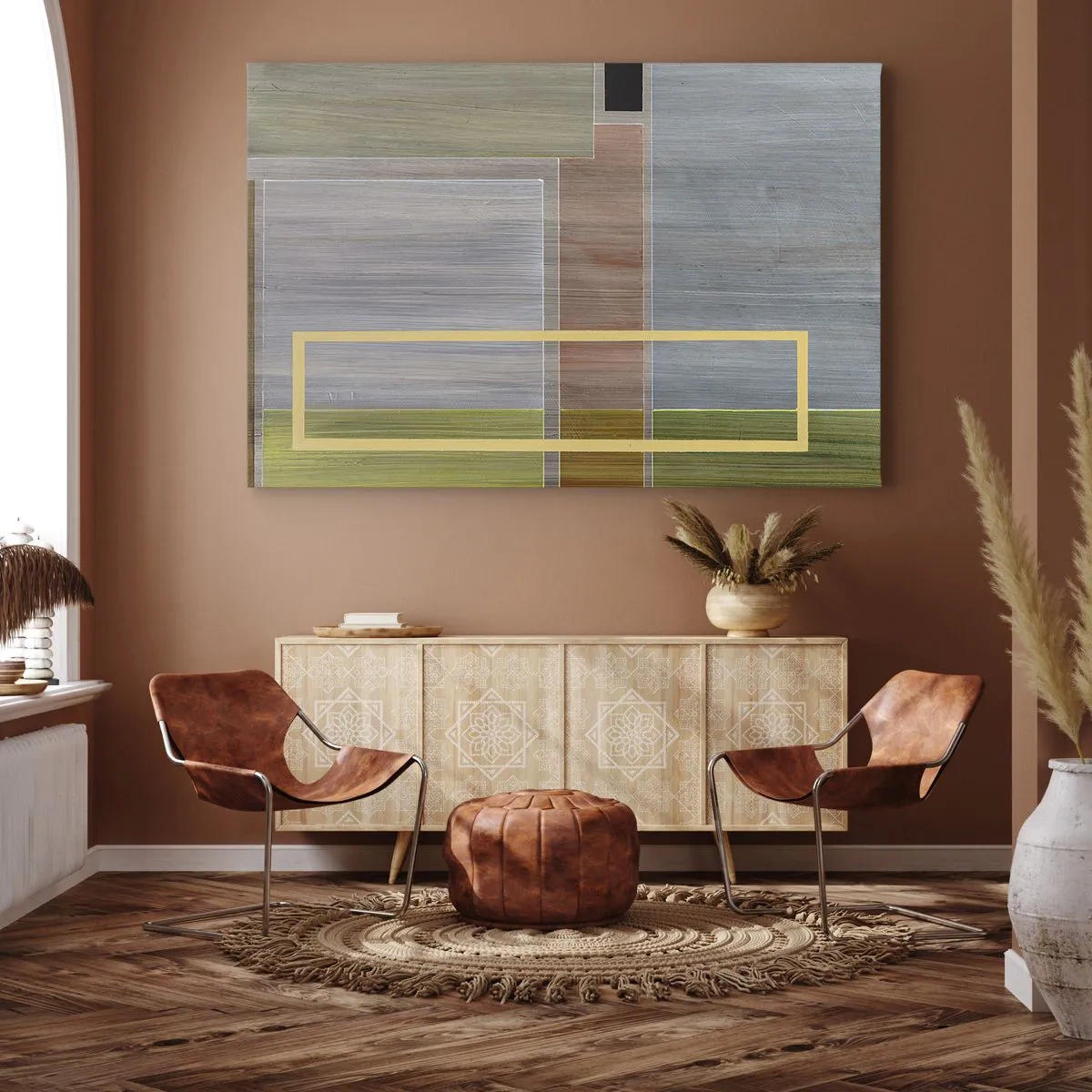 Impression sur toile - Image sur toile - Composition géométrique aux couleurs pastel avec des rectangles - 70x50cm - Simple et calme - Décoration murale moderne pour le salon et la chambre ARTTOR