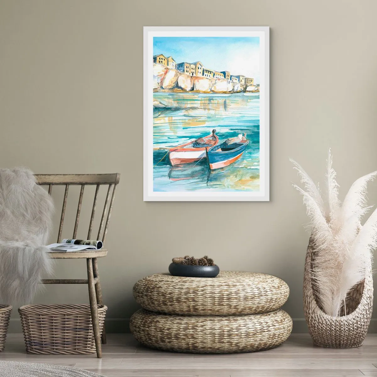 Affiche dans un cadre blanc - Poster - Paysage dans l'azur - 61x91 cm