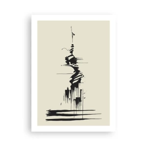 Affiche - Poster - Un dessin abstrait d'une figure sur un fond de ligne ondulée. - 50x70cm - Abstraction hâtive - Décoration murale moderne pour le salon et la chambre ARTTOR