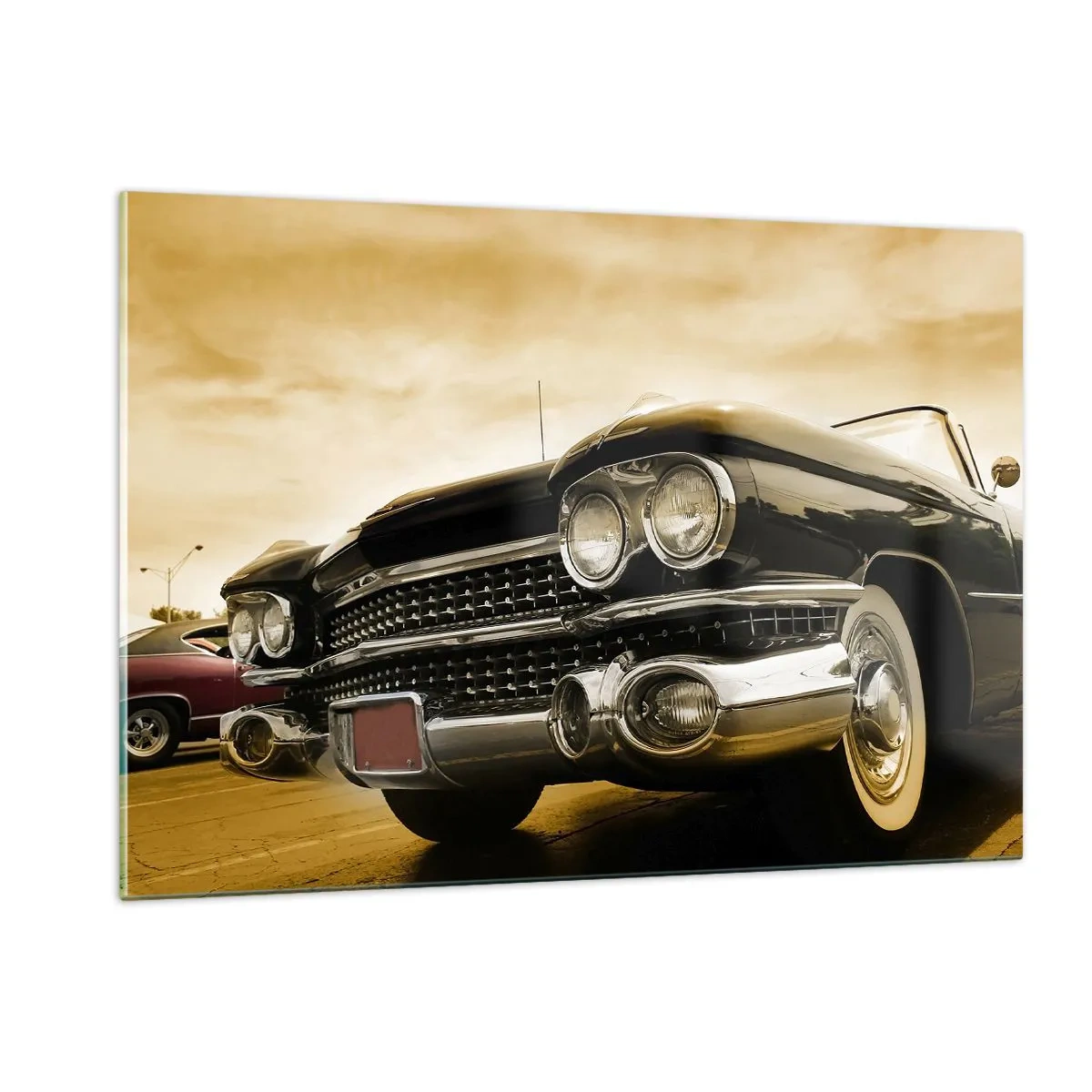 Impression sur verre - Image sur verre - L'avant d'une voiture classique dans un style rétro élégant - 120x80cm - Les classiques ne passent jamais - Décoration murale moderne pour le salon et la chambre ARTTOR