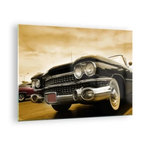 Impression sur verre - Image sur verre - L'avant d'une voiture classique dans un style rétro élégant - 70x50cm - Les classiques ne passent jamais - Décoration murale moderne pour le salon et la chambre ARTTOR