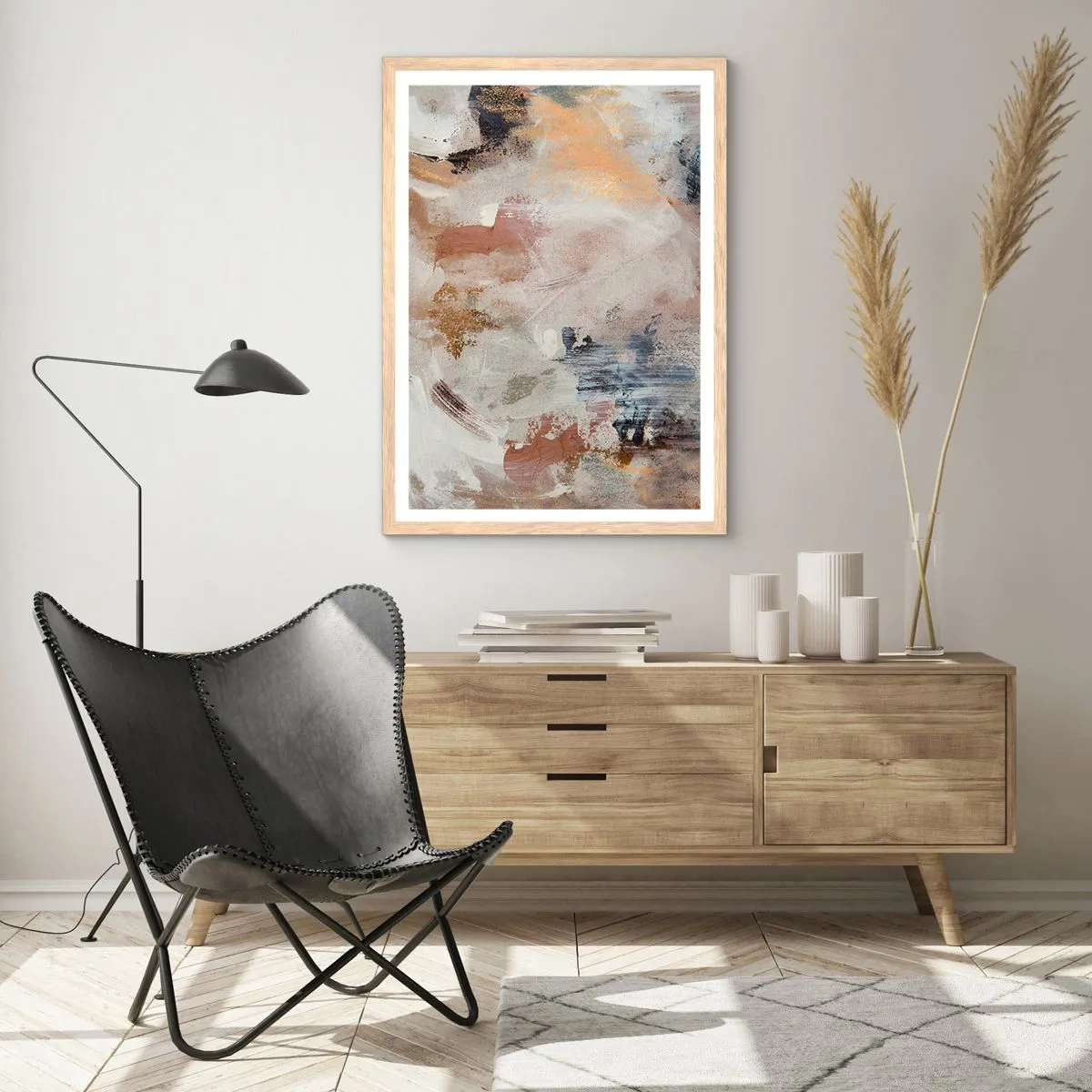 Affiche dans un chêne clair - Poster - Abstraction brumeuse - 61x91 cm
