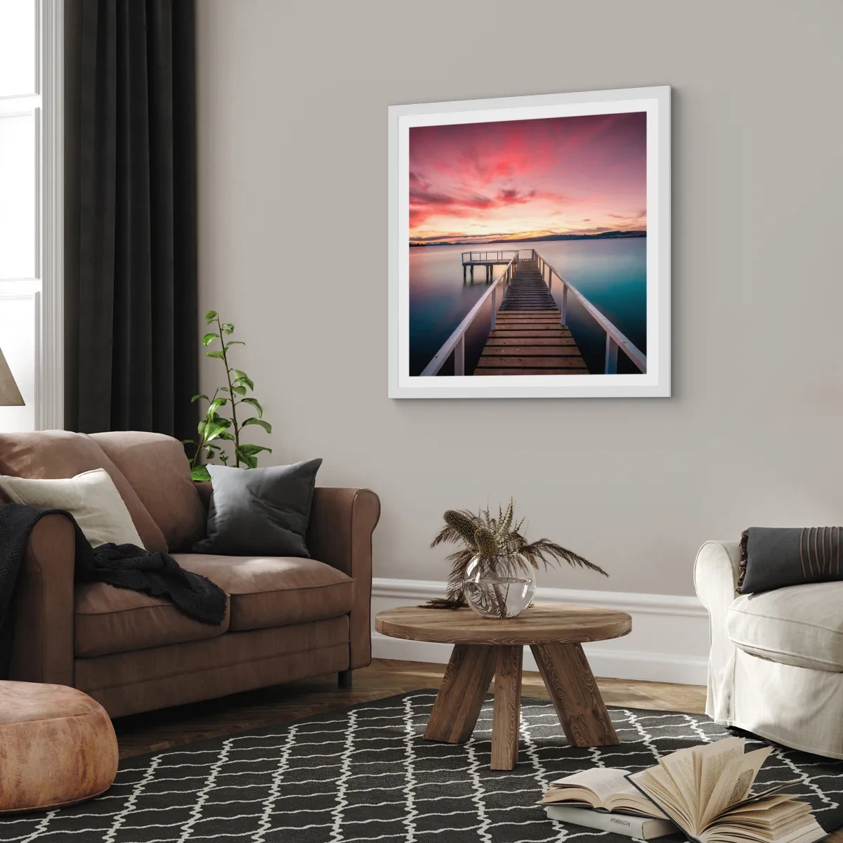 Affiche dans un cadre blanc - Poster - La douce flamme du soir - 30x30 cm