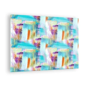 Impression sur verre - Image sur verre - Abstraction colorée avec des coups de pinceau aux couleurs pastel et vibrantes. - 70x50cm - Labyrinthe reluisant - Décoration murale moderne pour le salon et la chambre ARTTOR