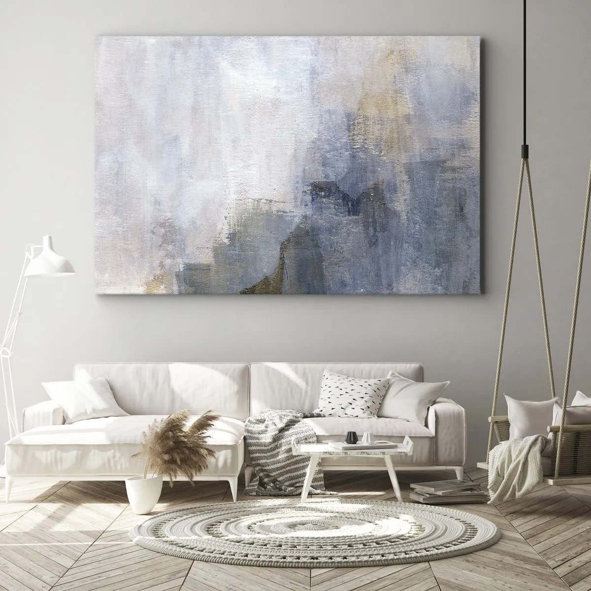 Impression sur toile - Image sur toile - Taches abstraites subtiles dans des tons de bleu et de beige - 120x80cm - Tonalités et accords de couleur - Décoration murale moderne pour le salon et la chambre ARTTOR