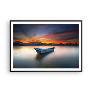 Affiche dans un cadre noir - Poster - Un bateau sur l'eau pendant un coucher de soleil pittoresque - 100x70cm - Une bonne nuit arrive - Décoration murale moderne pour le salon et la chambre ARTTOR