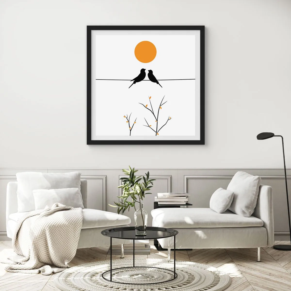 Affiche dans un cadre noir - Poster - Soirée pour rossignols - 40x40 cm
