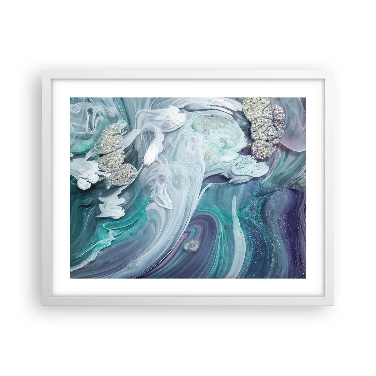 Affiche dans un cadre blanc - Poster - Courants bleus - 50x40 cm