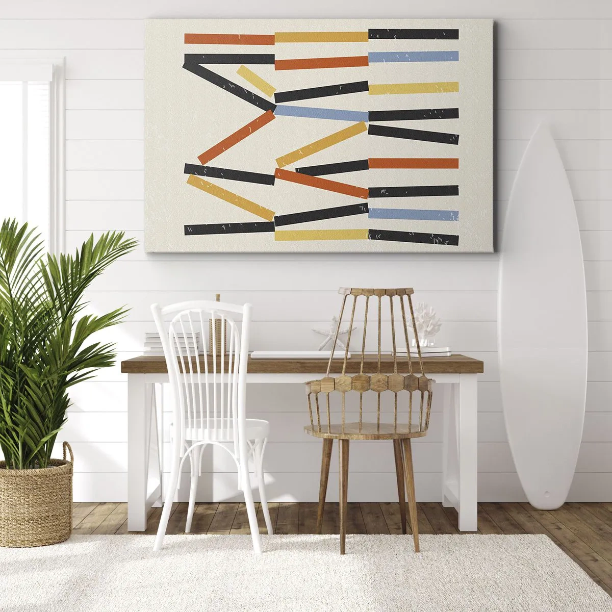 Impression sur toile - Image sur toile - Composition abstraite avec des rectangles colorés et noirs disposés horizontalement - 70x50cm - Composition de niveaux - Décoration murale moderne pour le salon et la chambre ARTTOR