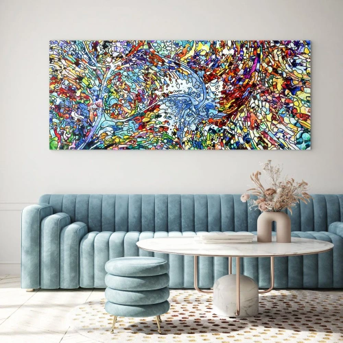 Impression sur verre - Image sur verre - Un motif abstrait coloré inspiré de la nature - 140x50cm - Goutte de vitrail - Décoration murale moderne pour le salon et la chambre ARTTOR