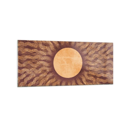 Impression sur verre - Image sur verre - Motif ensoleillé avec des rayons sur un fond dans les tons marron - 120x50cm - Icône du soleil - Décoration murale moderne pour le salon et la chambre ARTTOR
