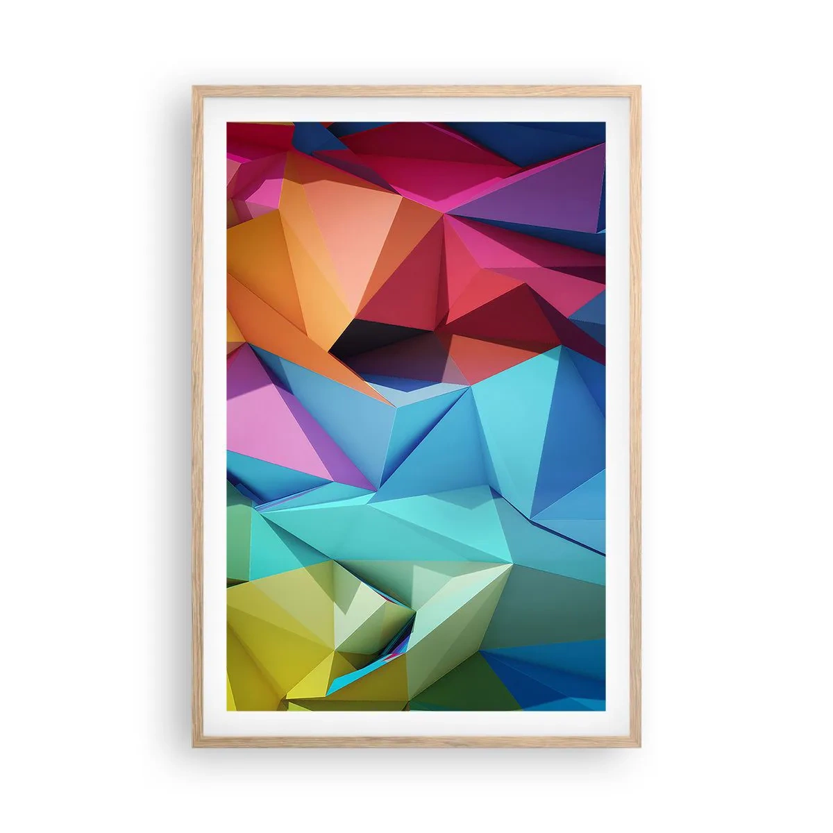 Affiche dans un chêne clair - Poster - Origami arc-en-ciel - 61x91 cm