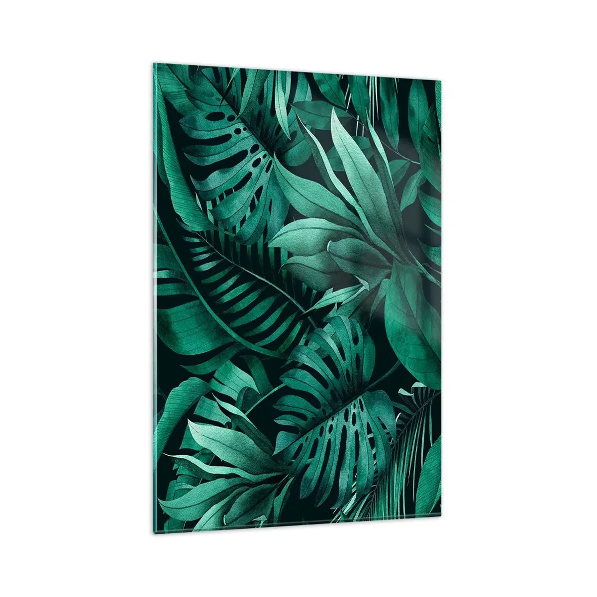 Impression sur verre - Image sur verre - Feuilles tropicales aux nuances de vert intense - 80x120cm - Profondeur du vert tropical - Décoration murale moderne pour le salon et la chambre ARTTOR