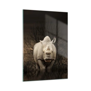 Impression sur verre - Image sur verre - Rhinocéros contre le soleil couchant - 50x70cm - Blanc contre nature - Décoration murale moderne pour le salon et la chambre ARTTOR