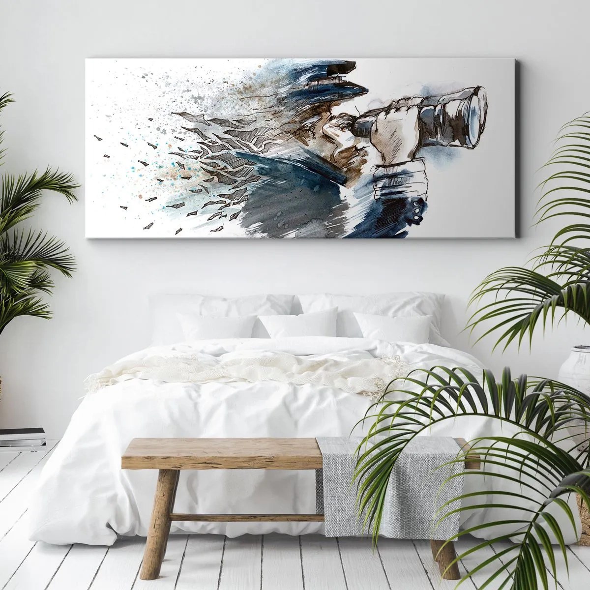 Impression sur toile - Image sur toile - Un capitaine avec des jumelles dans une scène d'aquarelle dynamique - 140x50cm - Dix sur l'échelle de Beaufort ! - Décoration murale moderne pour le salon et la chambre ARTTOR