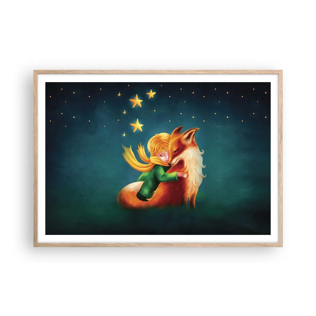 Affiche dans un chêne clair - Poster - Petit Prince - 100x70 cm