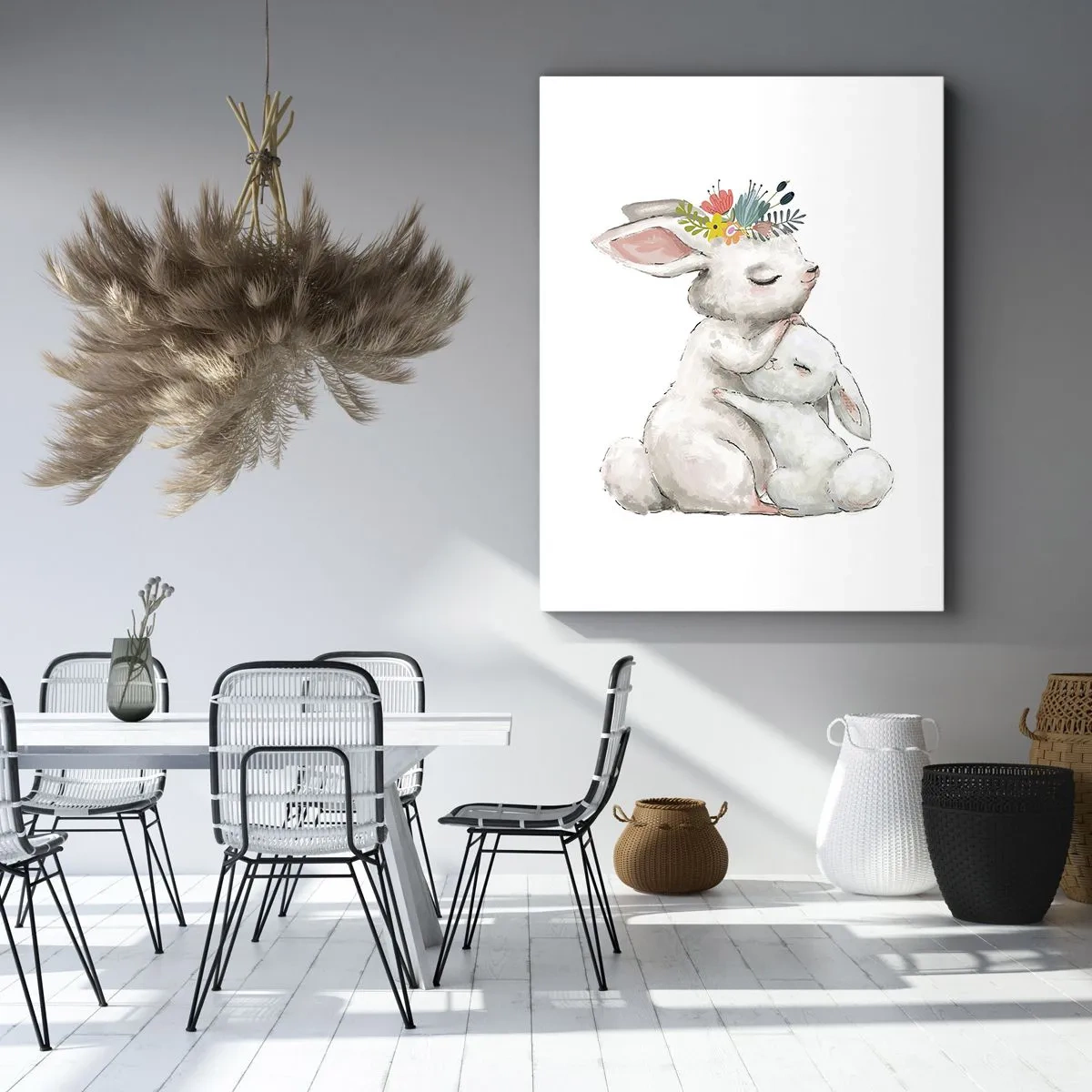 Impression sur toile - Image sur toile - Des lapins mignons aux couleurs pastel - 80x120cm - Maman irremplaçable - Décoration murale moderne pour le salon et la chambre ARTTOR