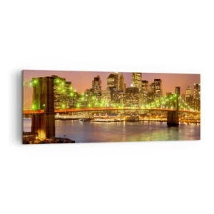 Impression sur toile - Image sur toile - Pont illuminé dans une ville moderne la nuit - 140x50cm - Ici la lumière ne s'éteint jamais - Décoration murale moderne pour le salon et la chambre ARTTOR