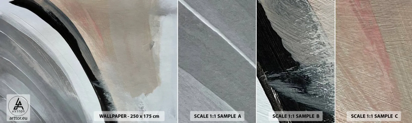 Échantillon de Papier Peint Autocollant Deluxe Sticker - Composition : arc de noir et gris - Abstraction, Morceau, Art moderne - 100x30 cm