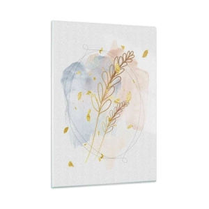 Impression sur verre - Image sur verre - Une composition délicate avec des brindilles et des feuilles dorées à l'aquarelle - 50x70cm - Explosion d'or - Décoration murale moderne pour le salon et la chambre ARTTOR