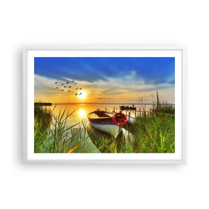Affiche dans un cadre blanc - Poster - Les cormorans s'envolent déjà - 70x50 cm
