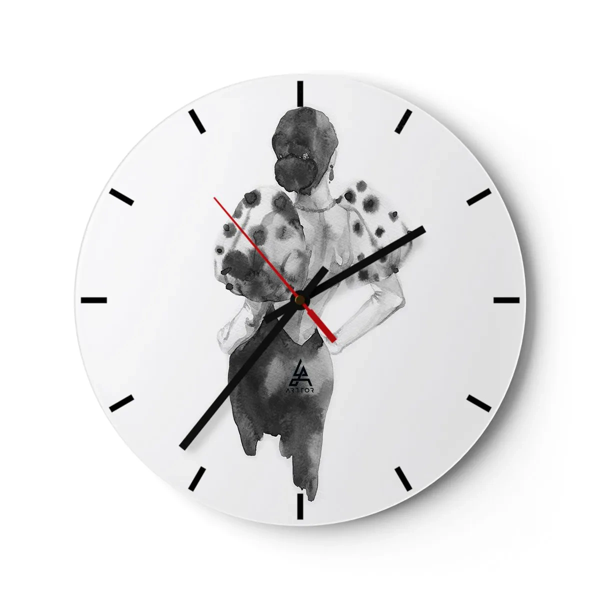 Horloge murale - Pendule murale - Illustration en noir et blanc d'une femme dans une robe élégante - 30x30cm - Elle est passée juste à côté - Décoration murale moderne pour le salon, la cuisine et la chambre ARTTOR