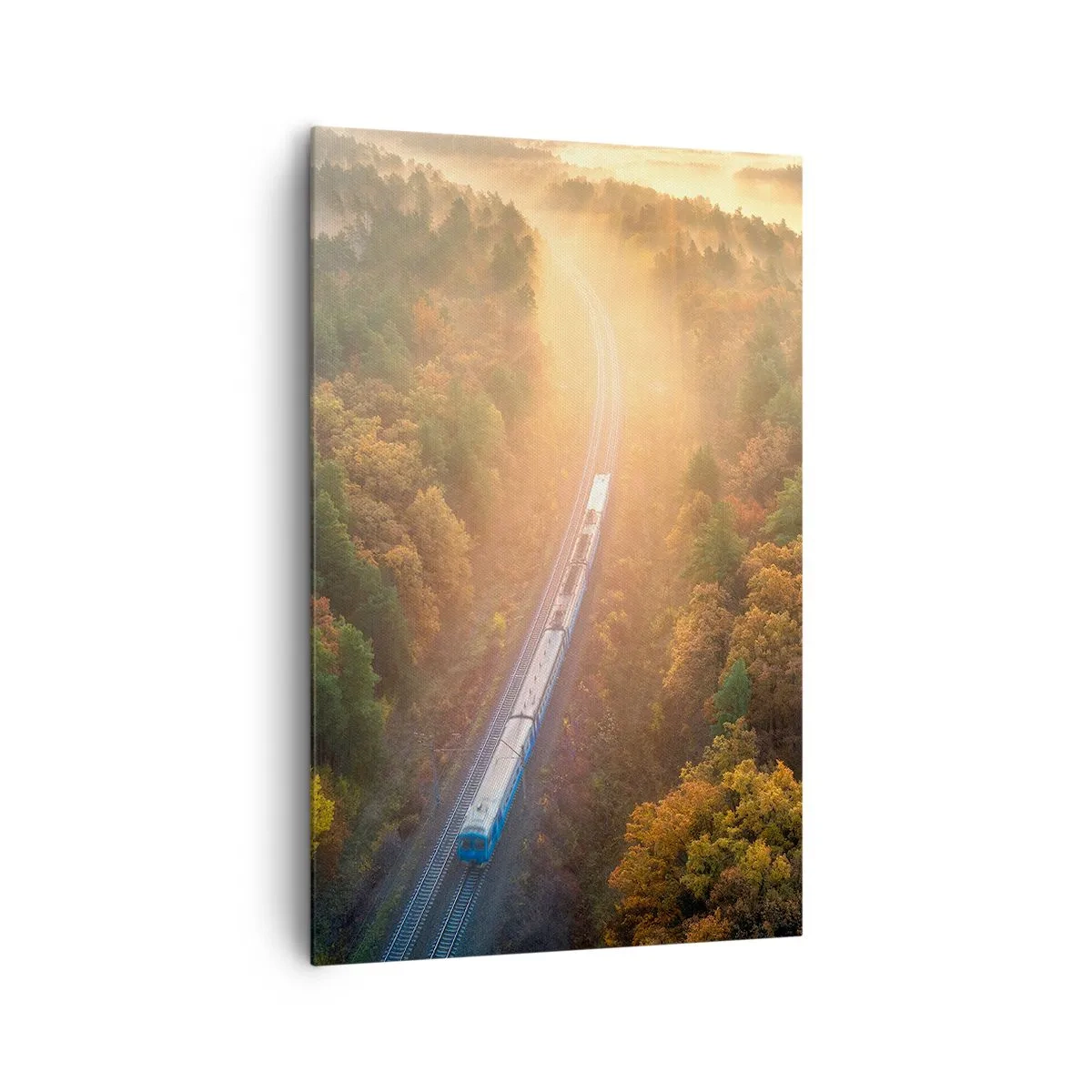 Impression sur toile - Image sur toile - Un train dans une forêt d'automne à l'aube - 80x120cm - Voyage printannier - Décoration murale moderne pour le salon et la chambre ARTTOR