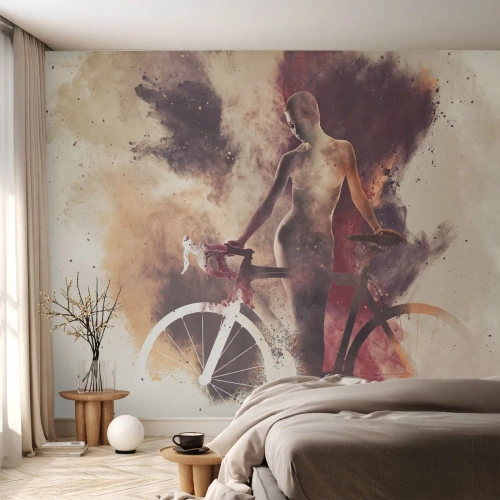 Papier Peint Photo Premium Sand - Une âme de vélo aux formes marbrées - Abstraction, Femme, Vélo - 500x350 cm