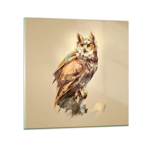 Impression sur verre - Image sur verre - Le hibou le plus intelligent - confirmera la forêt de chênes - 60x60 cm