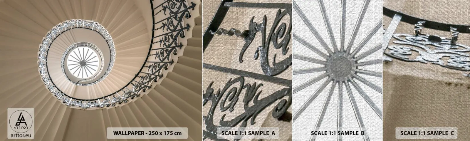 Échantillon de Papier Peint Premium Canvas - À l'intérieur de la coquille - Escaliers, Bouclé, Ornement - 100x30 cm