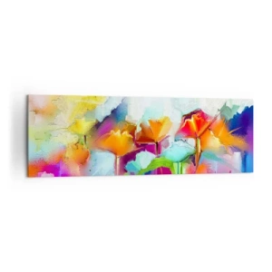 Impression sur toile - Image sur toile - Fleurs colorées abstraites sur fond clair - 160x50cm - L'arc-en-ciel s'est épanoui - Décoration murale moderne pour le salon et la chambre ARTTOR