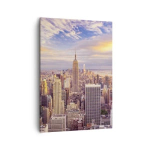 Impression sur toile - Image sur toile - Panorama d'une ville moderne avec des gratte-ciel au coucher du soleil - 50x70cm - Atteindre les nuages 