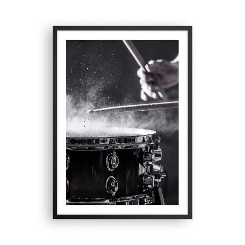 Affiche dans un cadre noir - Poster - Tambours frappés avec des baguettes avec un effet de pulvérisation de poudre - 50x70cm - Tempo de la musique - Décoration murale moderne pour le salon et la chambre ARTTOR