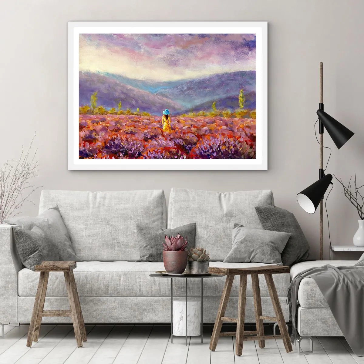 Affiche dans un cadre blanc - Poster - Dans un monde lavande - 50x40 cm