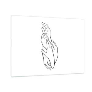 Impression sur verre - Image sur verre - Un dessin linéaire subtil de mains jointes sur un fond blanc. - 70x50cm - Bon contact - Décoration murale moderne pour le salon et la chambre ARTTOR